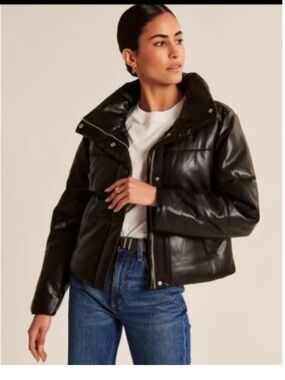 Abercrombie & Fitch Black Faux Leather Puffer Jacket